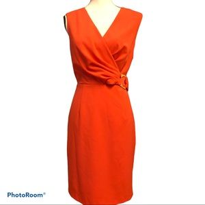 NWT CALVIN KLEIN SHEATH DRESS WRAP STYLE TANGERINE WITH GOLD BUCKLE ACCENT